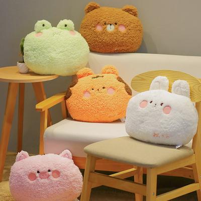 Kawaii Cute Animals Round Head Pillow Stuffed Soft Plush Bunny Bear Shape Cushion Cute Decor Nap Back Support Cushion