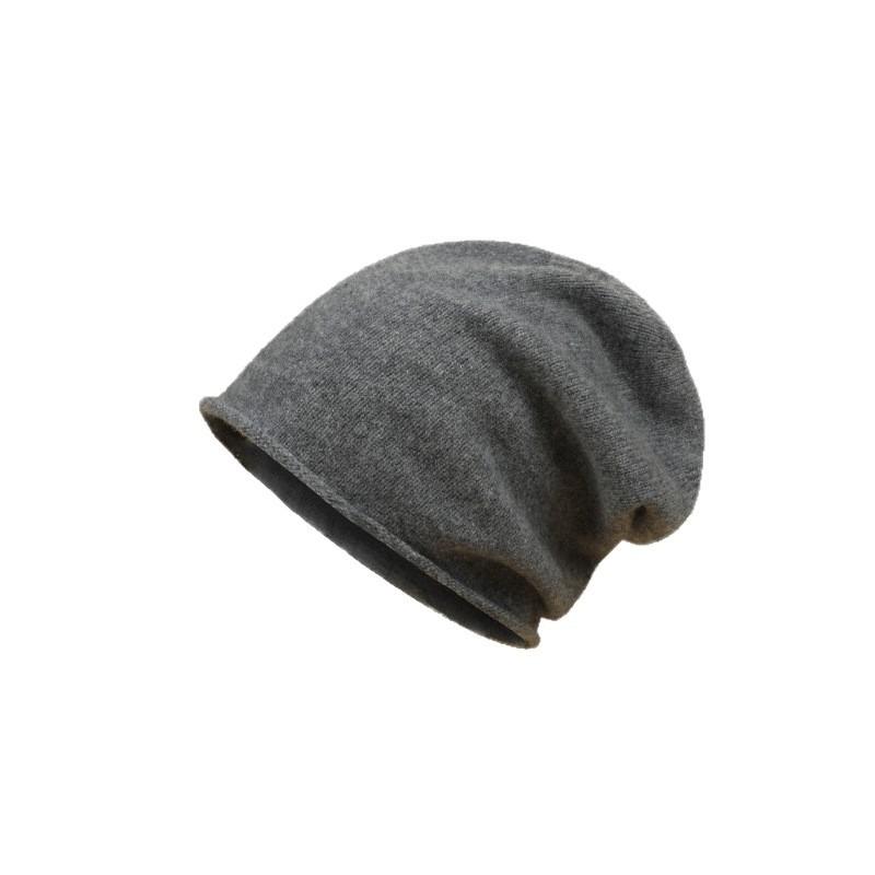 Mary 100% Wool Knitted Hat, Women's Autumn and Winter Warm Stacking Hat, Crimped Ear Protector Cold Hat, Men's Face Small Gray Wool Hat