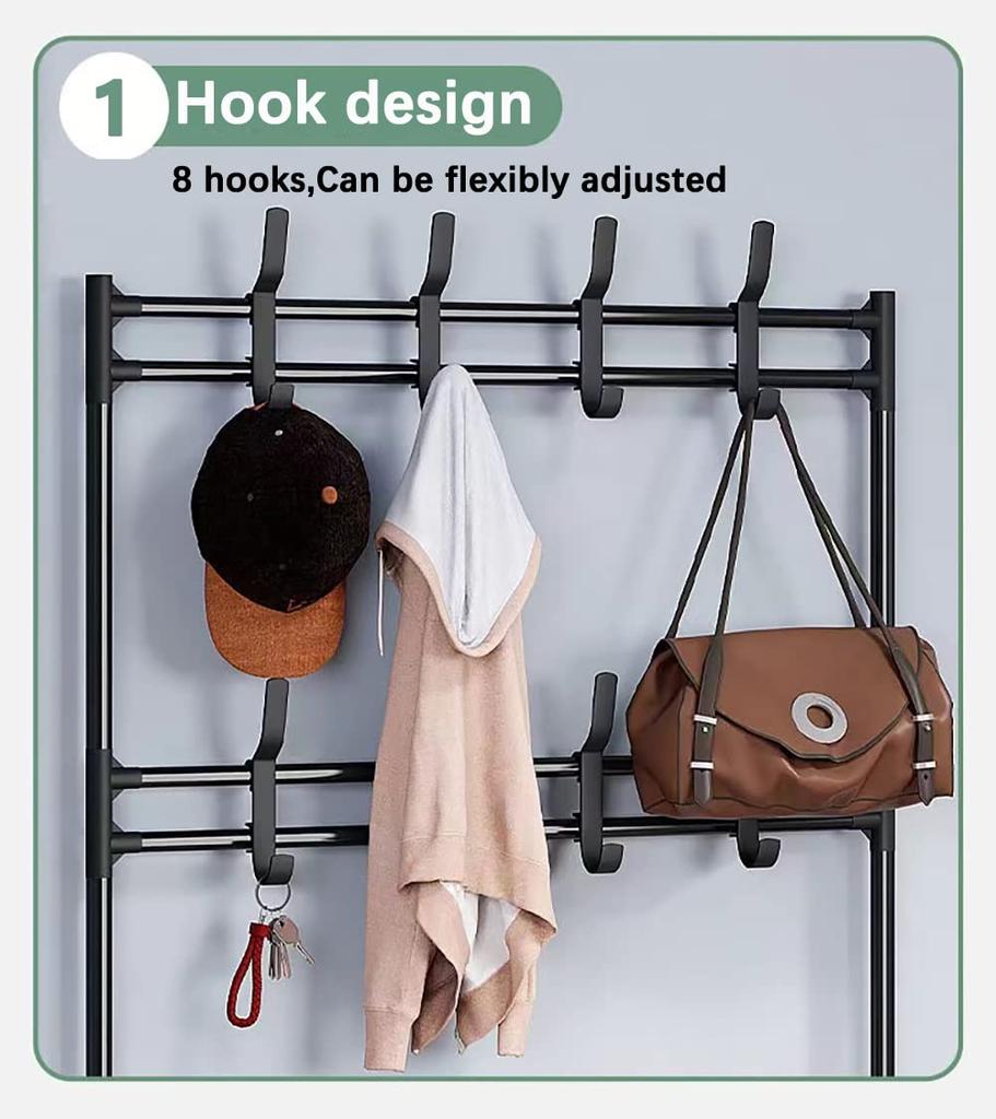 3-In-1 Design for Coat Rack with Shoe Storage White Freestanding Coat Rack with 8 Hooks for Hallway Entryway 60CM/23.6 In