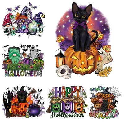Halloween Pumpkin Iron On Decals Nálepka na masku Diy Parches Ropa Heat Press Aplikované oblečenie Nálepky Termo záplaty na tričká