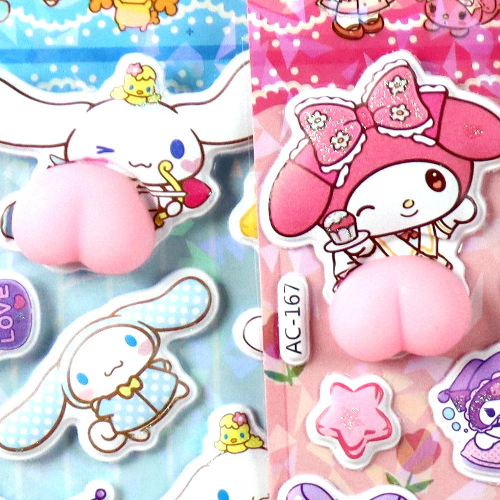 4Pcs Cute  3D Ease Stickers Cinnamoroll My Melody Kuromi Kawaii Squishy Decals Stress Ease Plaything Present For Kids