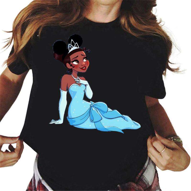 Mickey Ear Hat Ariel The Little Mermaid Print T-shirts Casual Streetwear Vintage Harajuku Princess Print T Shirt 90s Girls
