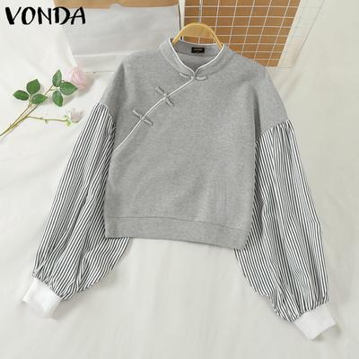 Felpe da Donna con Collo Alto, Maniche Lunghe, Patchwork a Strisce