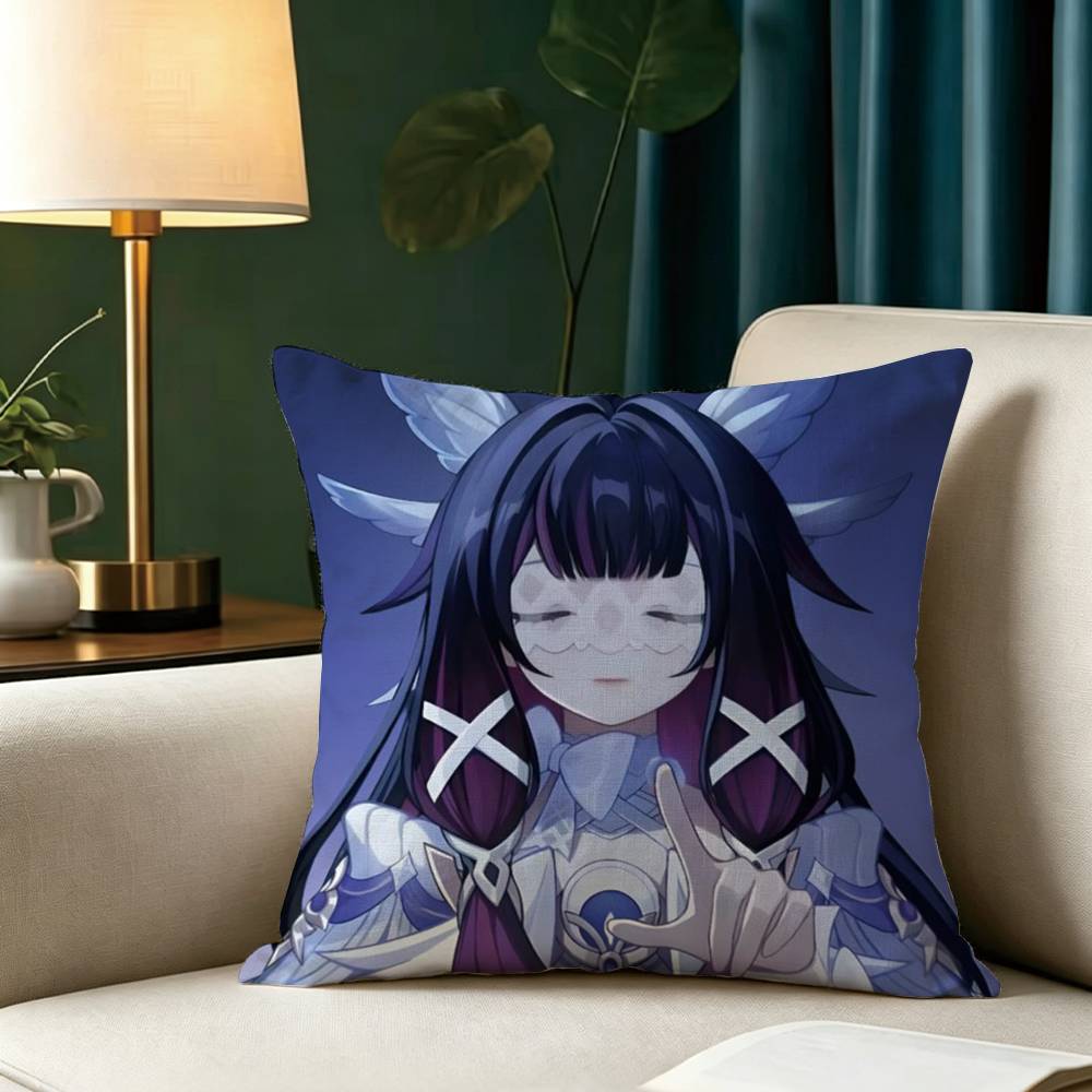 C-Columbina G-Genshin I-Impact Square Double-Sided printed Pillow Case Bedroom Bedside Pillow Sofa Cushion Cover