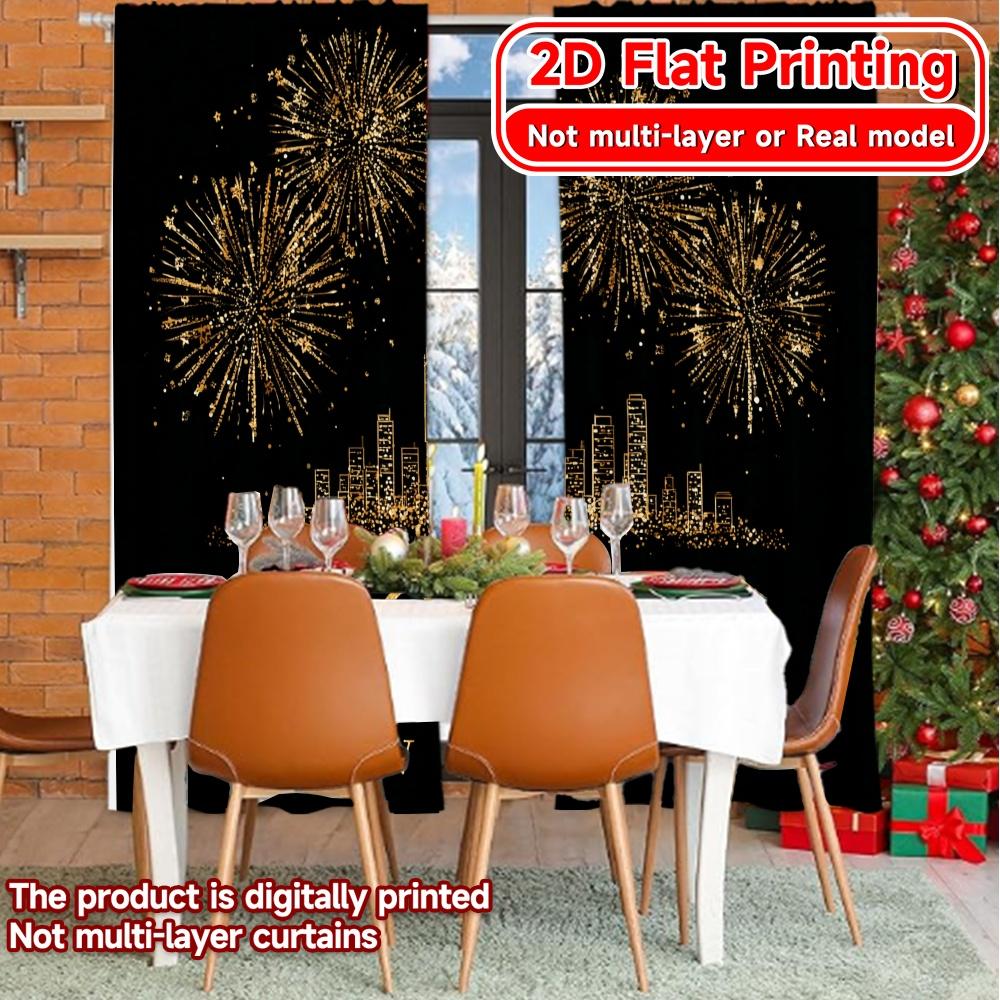 Set Of 2 Flat Printing Newyearcelebration Popular Curtains Prints Decorations Curtain With Semi Sheer Polyester