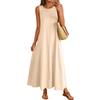 Women's Casual Loose Fit Sleeveless Maxi Dress Round Neck Stretchy Basic Beach Vacation Dress
