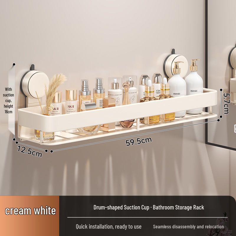 No-Drill Wall-Mount Bathroom Storage Rack with Suction Cup