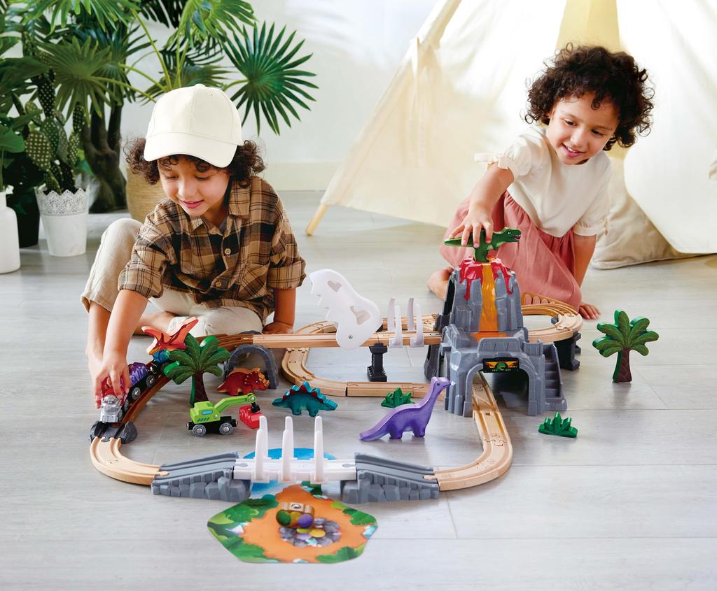 Hape Dinosaur Rail Deluxe Set for Ages 3 and Up Wooden Rail Set Toy E3795