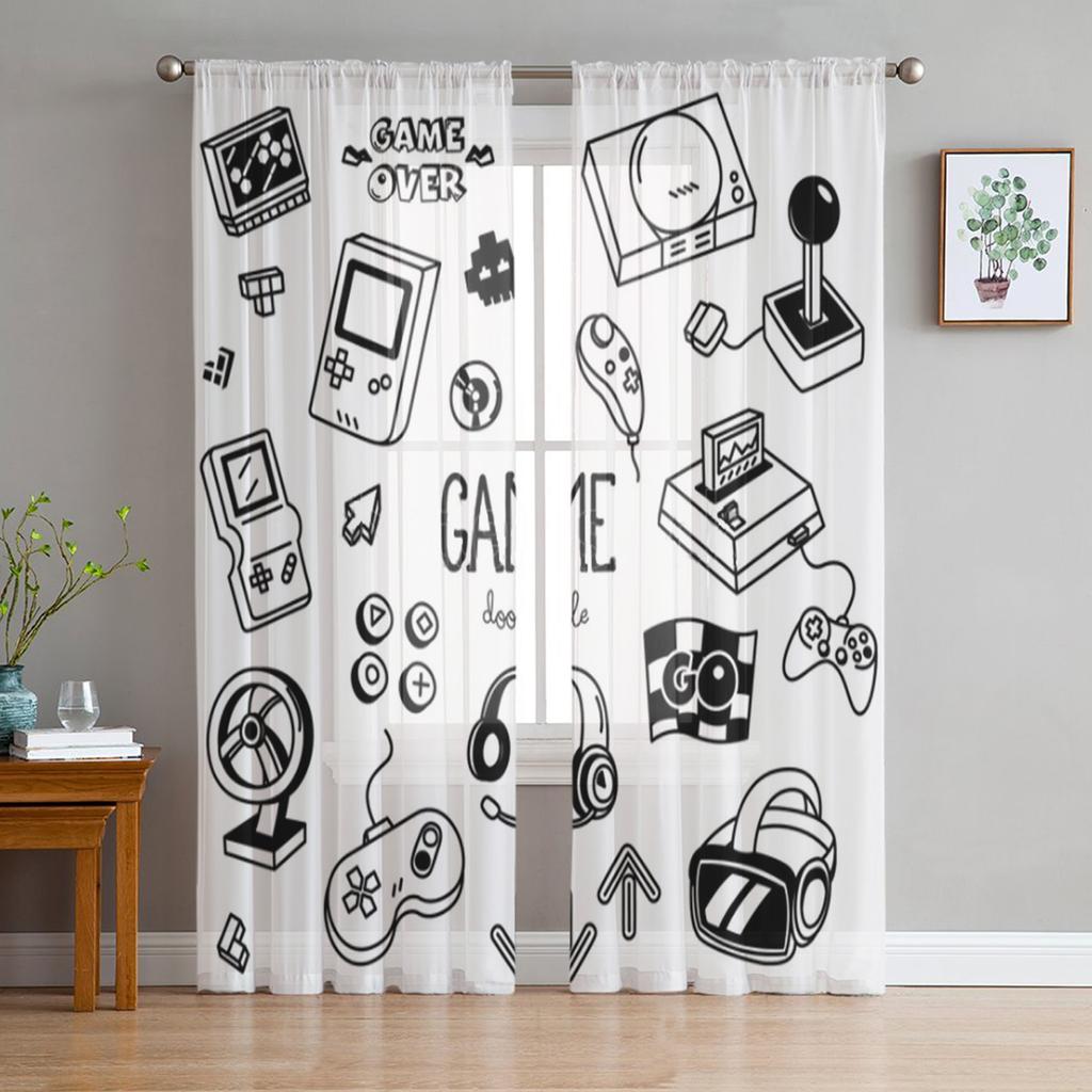 Przezroczyste zasłony z motywem kontrolera do gier do salonu sypialni tiulowe zasłony kuchenne dekoracje okienne panelowe zasłony