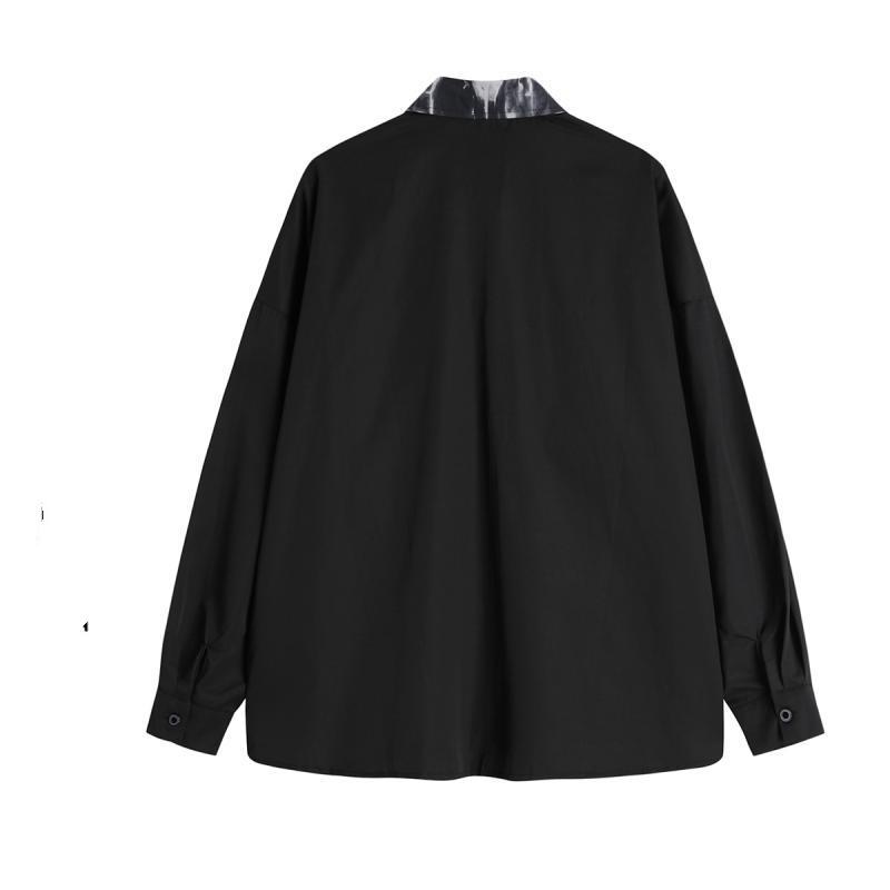 Primavera Otoño Nueva Moda Cuello Vuelto Manga Larga Tie Dye Blusa Ropa de Hombre Patchwork Cadena Botón Camisas Tendencia Coreana