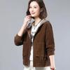 Women's Corduroy Short Versatile Hooded Loose Jacket Plus Size Korean Style Outerwear for Spring and Autumn