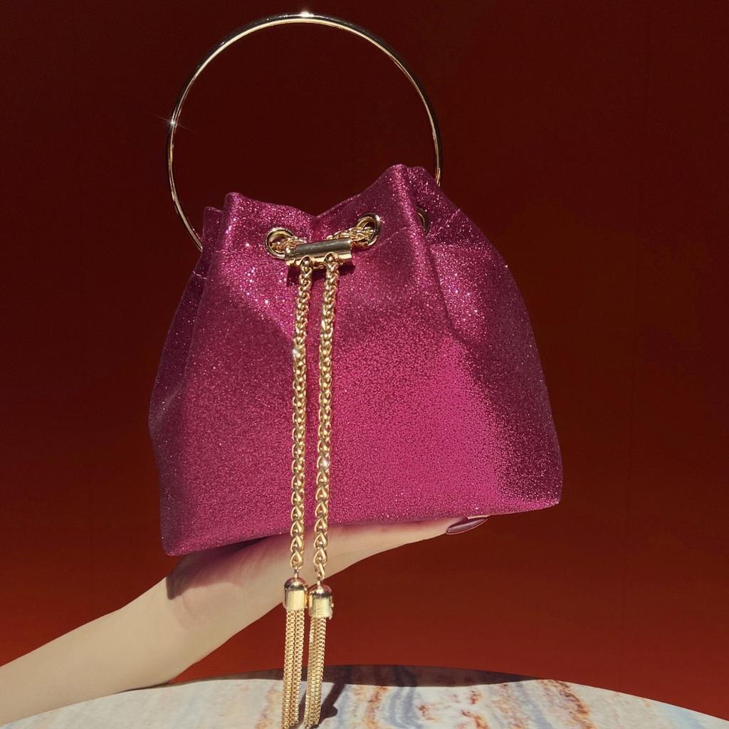 High-end, Shiny Handbag, Exquisite Dinner Bag, French Bucket Bag, Luxurious Chain Bag for Women Casually