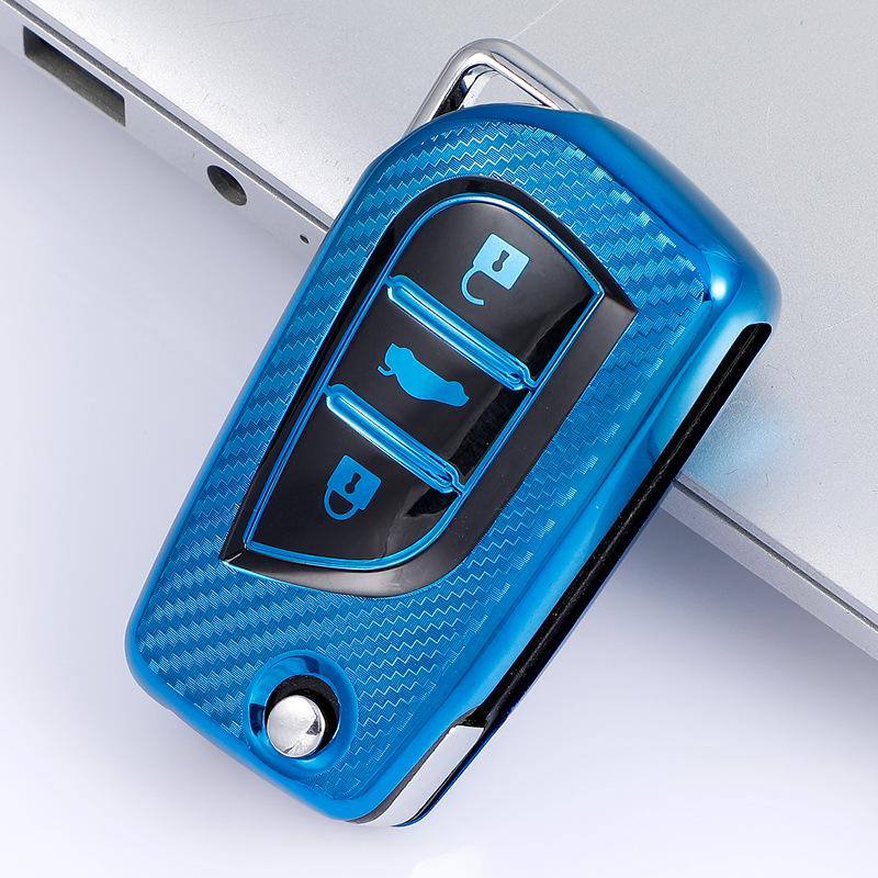 

TPU Carbon Fiber Key Case for Toyota Corolla - Folding Full Wrap Protective Shell with Buckle