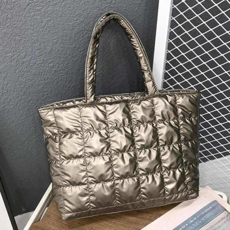 Winter Cotton Tote Bag High Capacity Women's Shoulder Handbags Quilted Female Handbags for Daily Commute Work Shopping and Travel