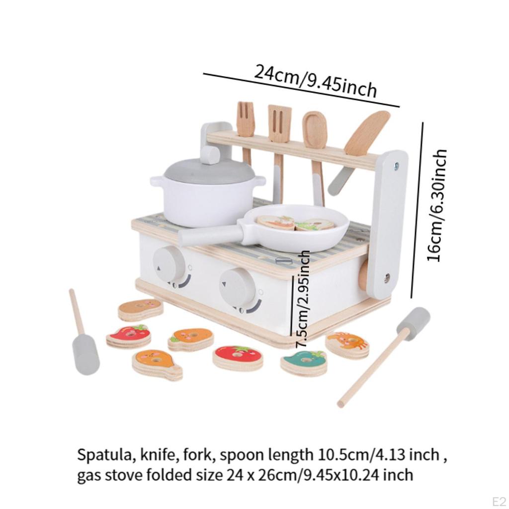 Wooden Kitchen Toy, Cooking Set,Portable BBQ Mini and Grill Toy for Children