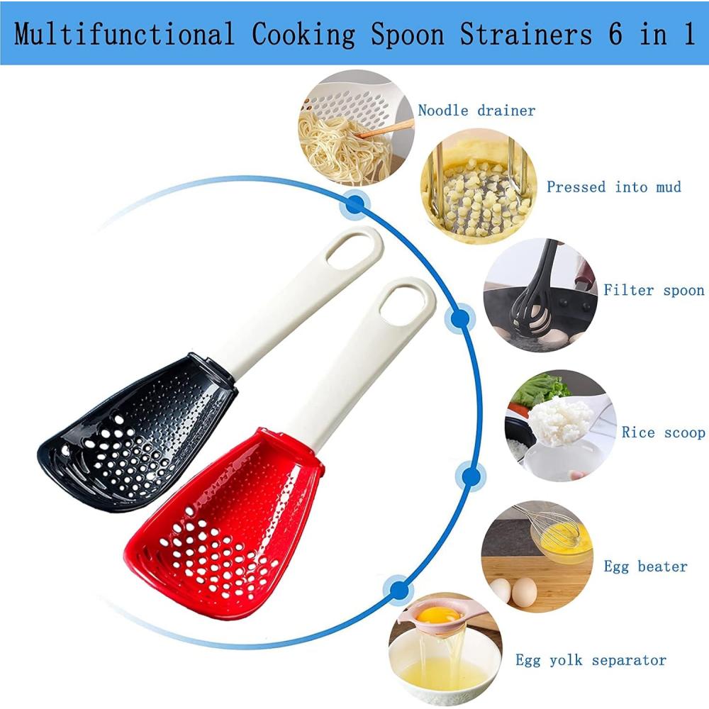 Multi-functional kitchen cooking spoon - egg yolk separator, grinder, macher, filter, skimmer, spoon - heat-resistant, plastic