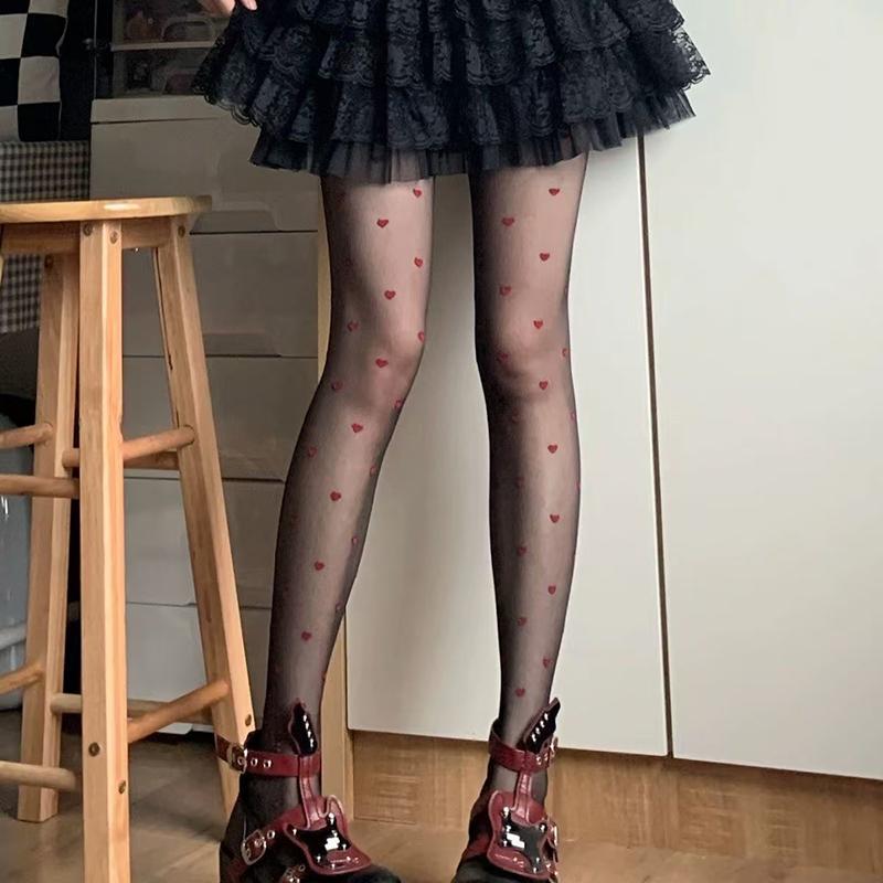 1 Pair Sexy Women Pantyhose Tights Seamless Sexy Lace Mesh Fishnet Pantyhose Summer Nylon Heart Tight Stocking Female Hosiery