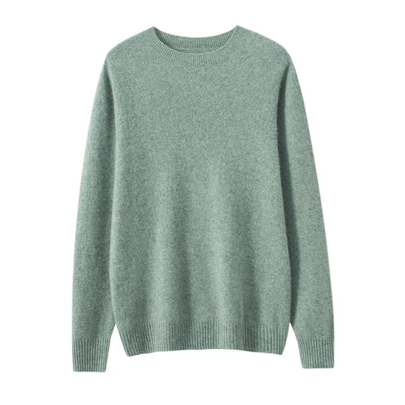 Men's Pure Cashmere Round Neck Sweater: Thick, Loose-Fit, Solid Color Knit for Autumn and Winter.