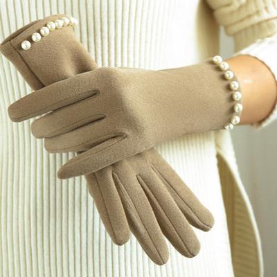 Women Winter Touchscreen Gloves Plush Lined Gloves with Faux Pearls Warm Windproof