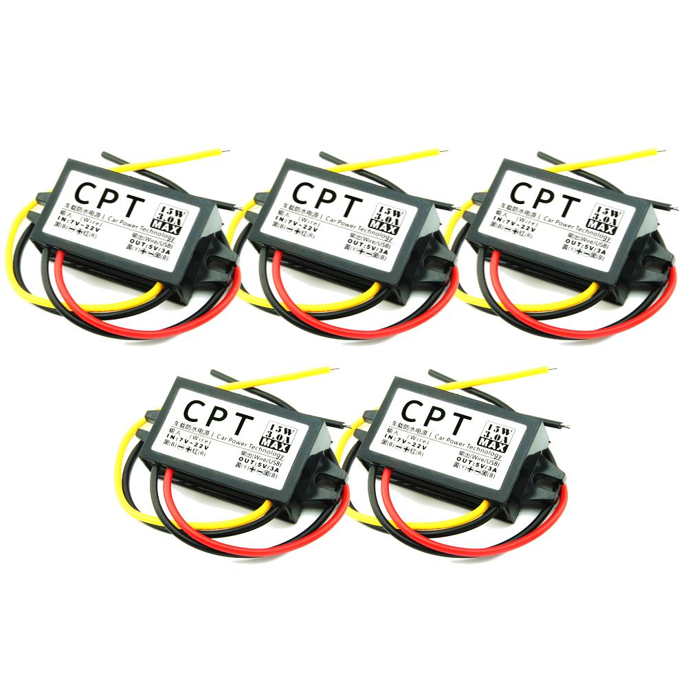 10-1PCS 12V To 5V DC To DC Converter 3A 15W Car Step Down Buck Converter Direct Current Converter for Vehicle Car Truck Volt