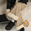Khaki Micro-Flare Velvet-Lined Mid-Waist Slim-Fit Jeans for Women