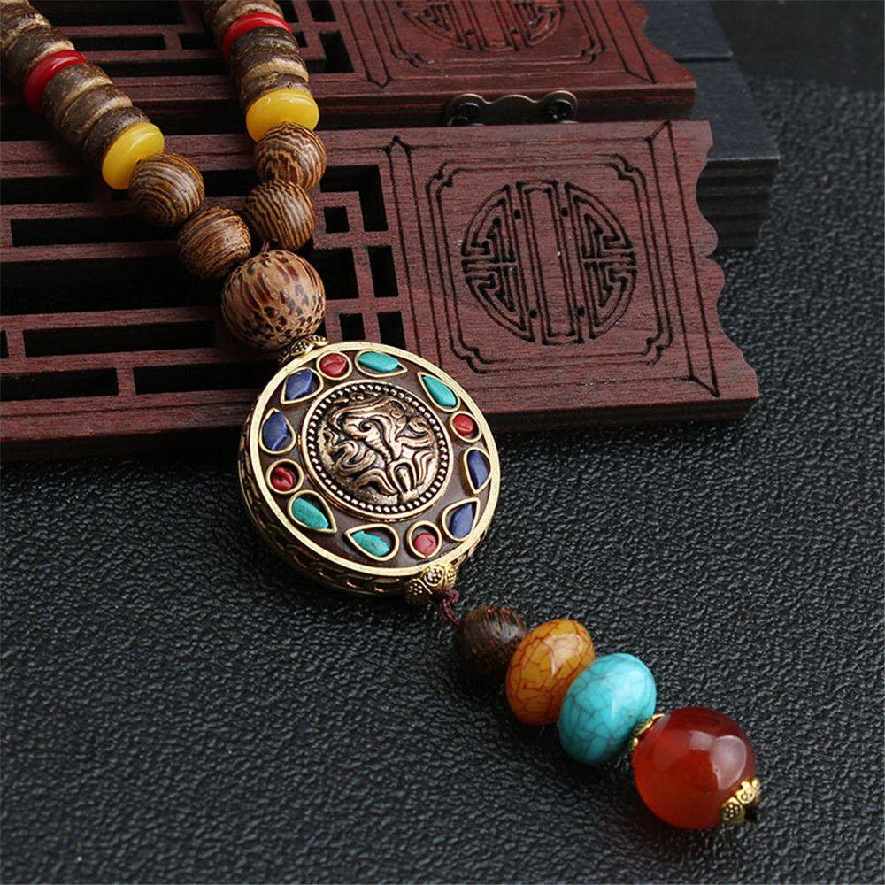 Sweater Dress Wooden Beaded Tassel Long Jewelry Pendant Chain Handmade