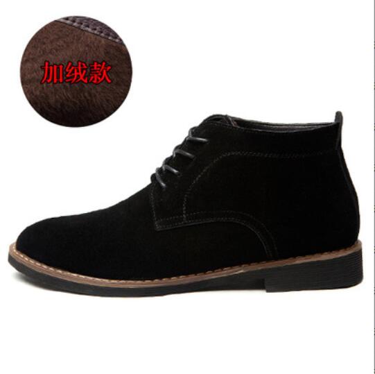 Fashion High Top Casual Shoes genuine leather men boots all season work shoes male lace up for man ankle boots with fur black size 38-45