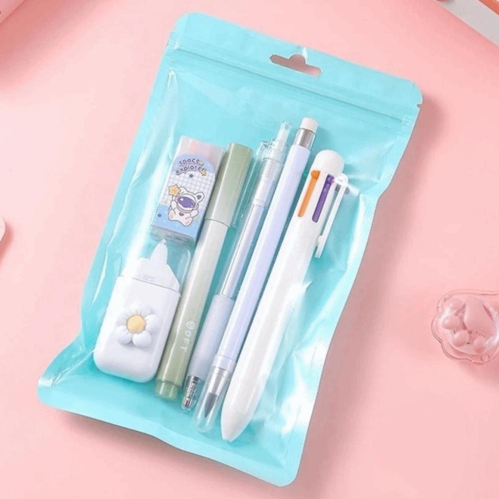 6Pcs/Set Cartoon Student Tools Gift Kit 6 Color Pens Cartoon Stationery Set Kids Stationery