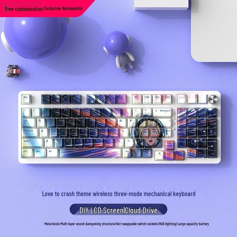 Silent Wireless Bluetooth Mechanical Keyboard, 98-Key, Blue Switch, Three-Mode, High-Profile Design for Gaming and Office Use