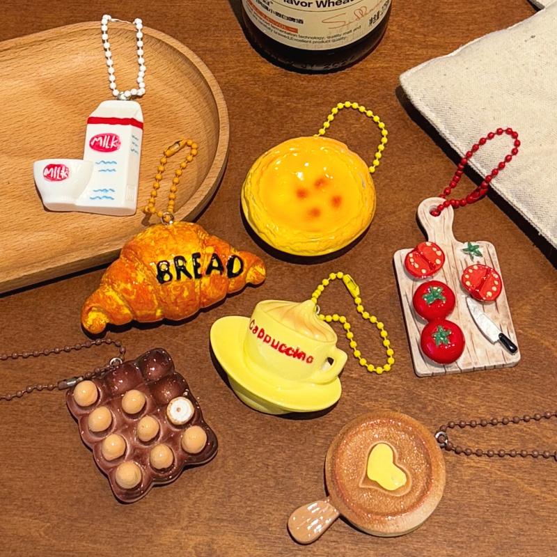 Cute Cartoon Simulated Food Pendant Keychain Creative Funny Chocolate Egg Bread Backpack Pendant Accessories Gifts