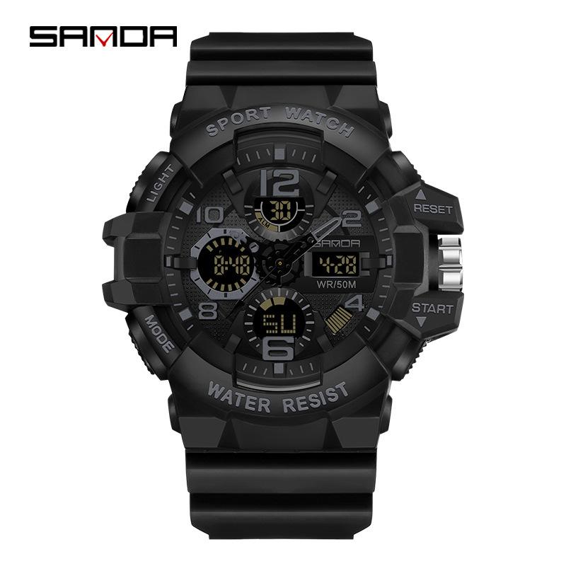 SANDA 3168 Fashion News Style Sport Wrist Watch Men Wristwatch LED Digital Quartz Dual Display Male Watch Waterproof 2024