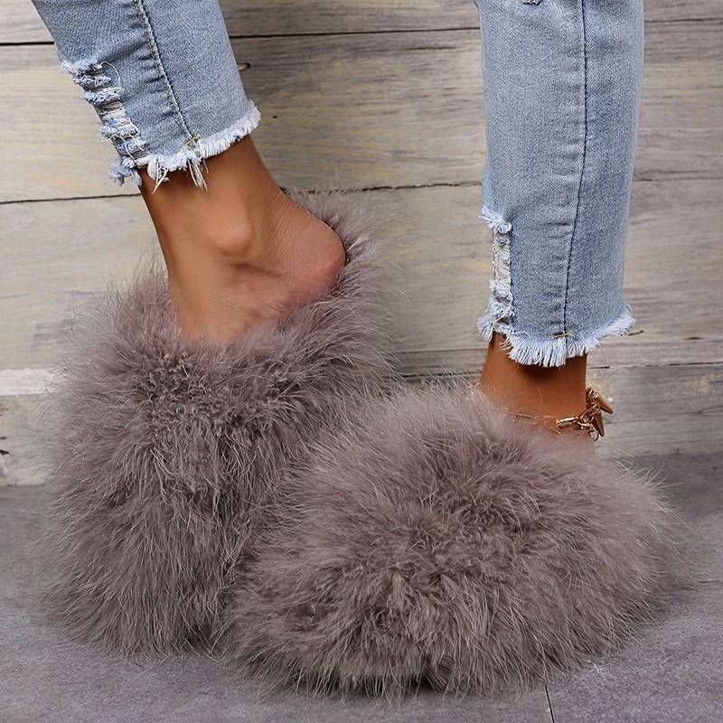 Fashion Summer Women Fox Slides Real Slippers Luxury Flip Flops House Shoes Fuzzy Fluffy Flat Slippers Fashion Sandals Slides Women