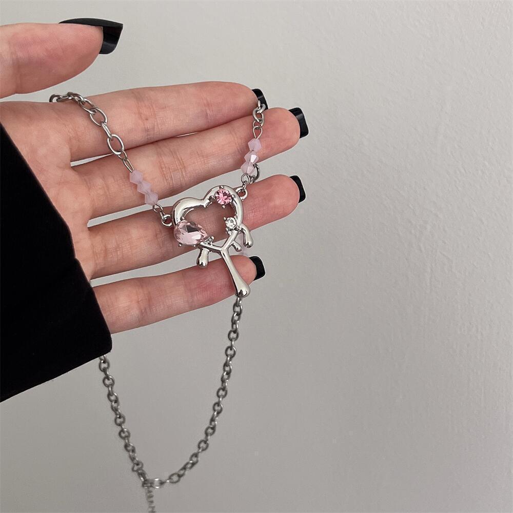 

Peach heart, love water drop liquefied metal pk zircon weet cool hort necklace heart neck cha collarbone cha female
