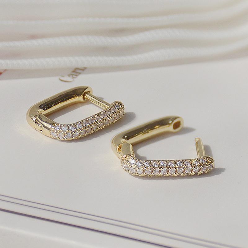 Creative Simple Design Lock Square Earring 14K Real Gold Exquisite Copper Inlaid Zircon Women Earrings Jewelry