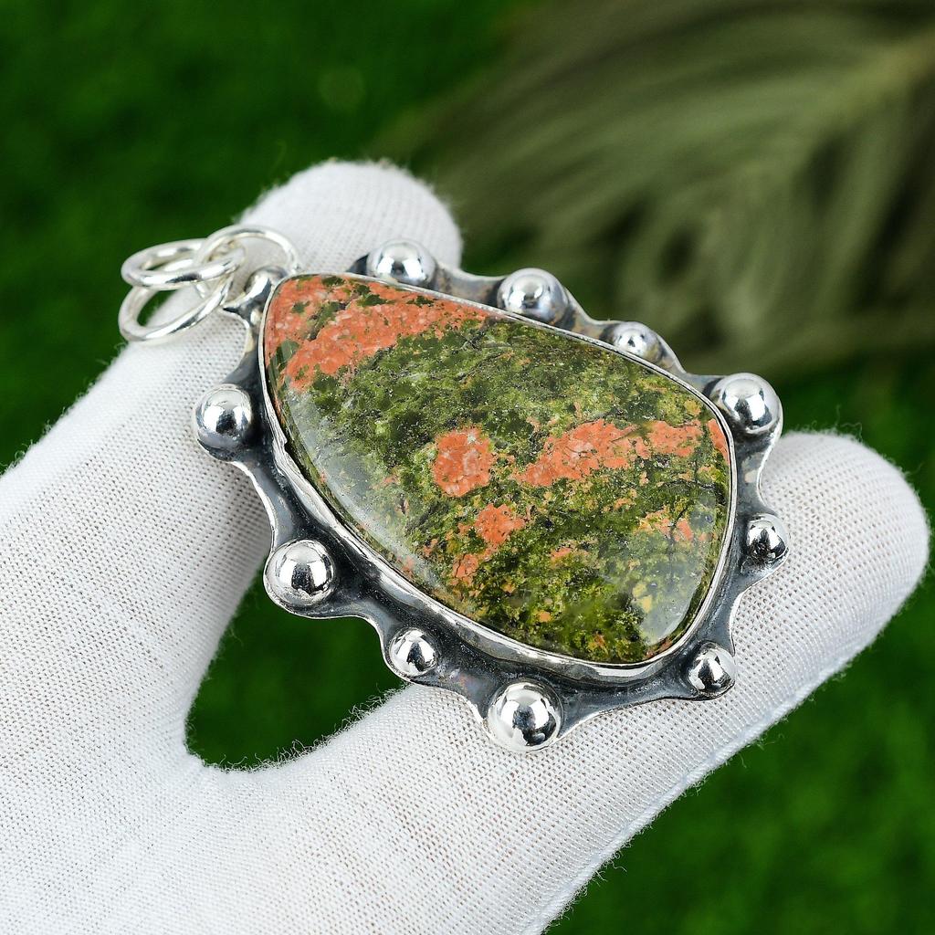 Natural Unakite Gemstone Indian Jewelry 925 Sterling Silver Pendant For Women