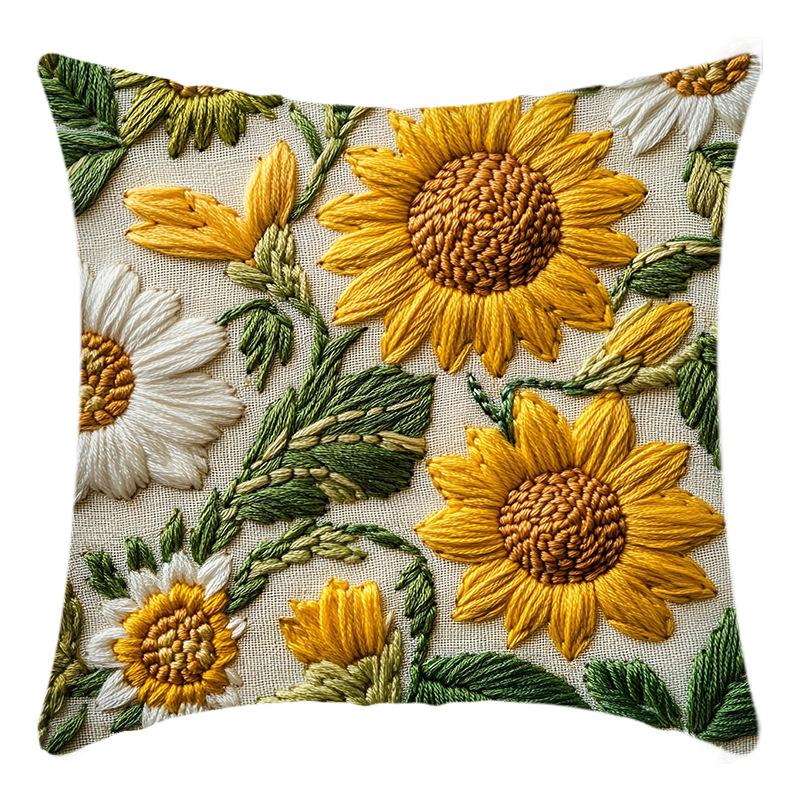 New Sunflower Pillow Sofa Cushion Short Plush Printed Pillow Cover Set of Four