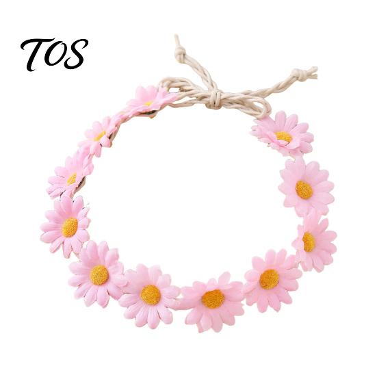 Cute Macaron Color Flower Crown Daisy/Sunflower Wreath Headband for Women Girls, Adjustable Floral Fabric Daisy Headpiece Beach Vacation Wedding