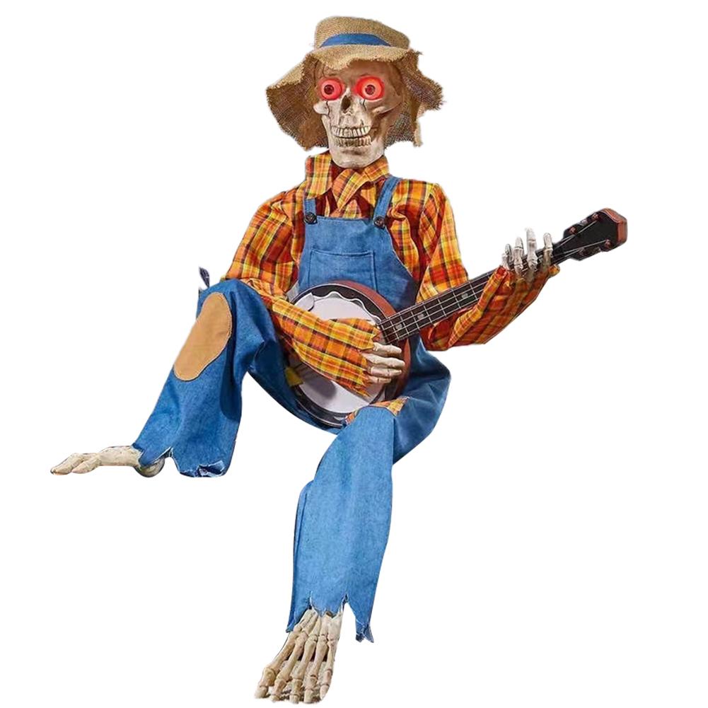 2025 Halloween Dueling Banjo Skeletons Spooky Singing Cowboy Skull Guitar Statue Desktop Ornament Halloween Decorations