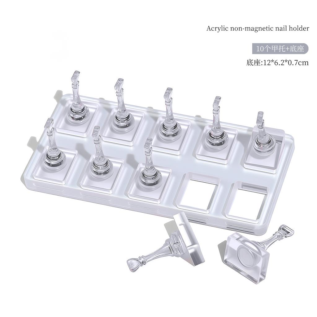 5/10Grid Non-Magnetic Nail Acrylic Display Stand Transparent Holder For Practice Showing Shelf False Nails Holder DIY Salon Tool