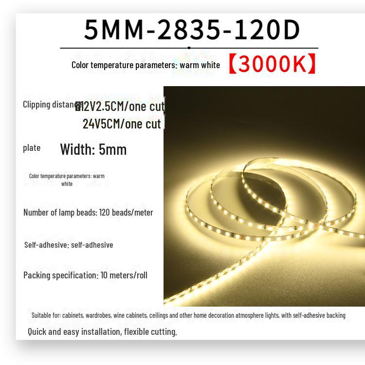 Low Voltage 12V/24V 5mm SMD 2835 LED Linear Light Strip for Wardrobes/Cabinets