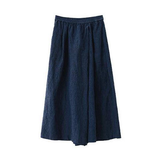 

Premium Women s Pure Ramie Sand-Washed Wide-Leg Skirt Pants with Elastic Waist M