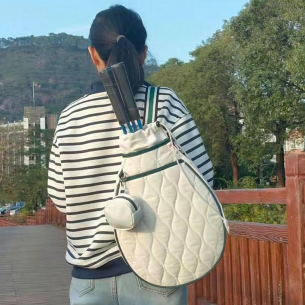WaterResistant Racket Bag with Adjustable Strap Drawstring Attached Pouch Spacious