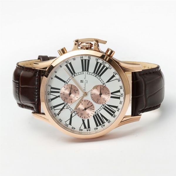 Authentic Salvatore Marra Wristwatch Water Date and Day Leather PGWH SM23101-PGWH, Resistant, Display, Strap,