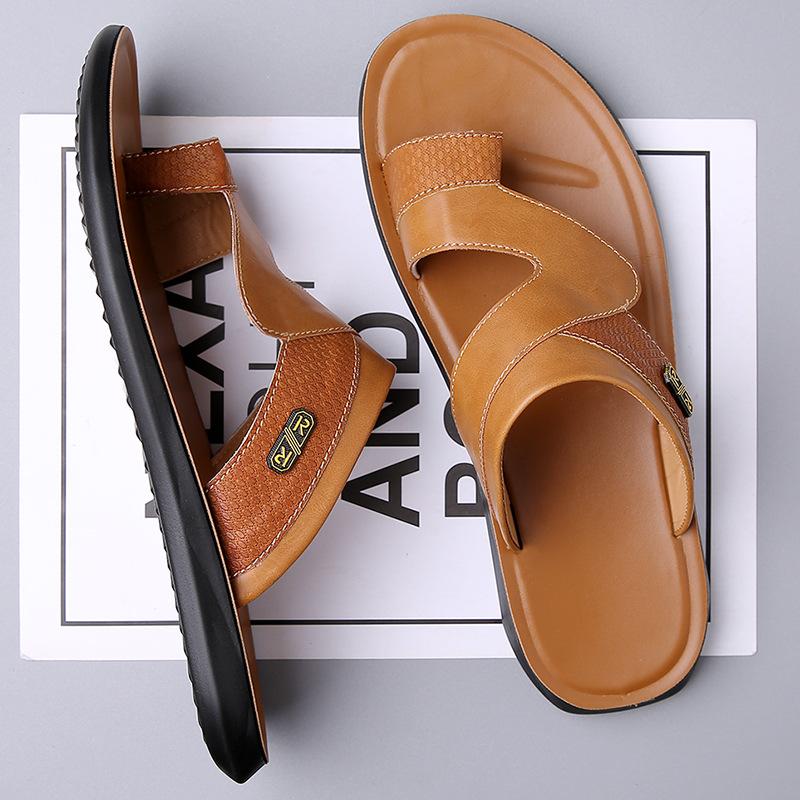 New Men's Sandals Summer Fashionable Pu Leather Flip Flops Youth Beach Shoes Slippers Comfortable Casual Footwear