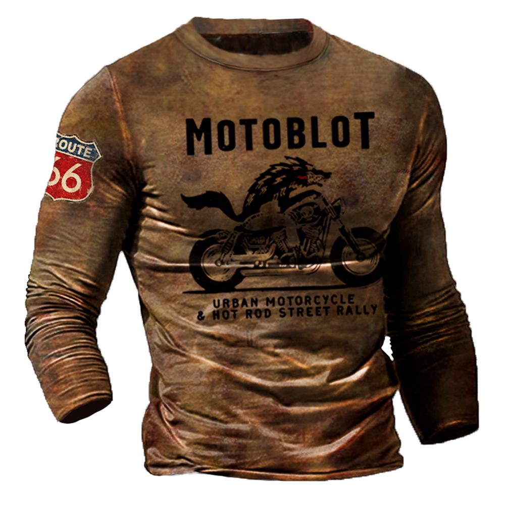 

Винтажные футболки для мотоциклистов для мужчин 3D с длинным рукавом с принтом букв Route 66 Байкерская футболка Повседневная футболка оверсайз Мужская одежда XL