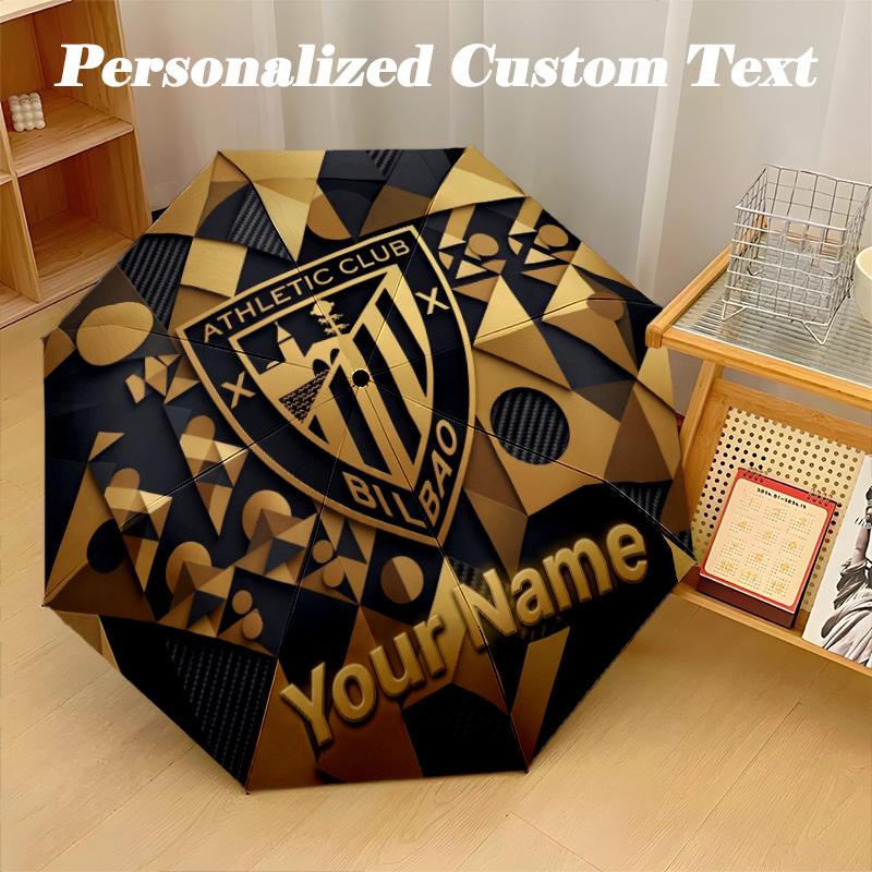 8 Rib Auto Folding Umbrella Athletic Bilbao Football Print Custom Name Text Portable Rain Gear