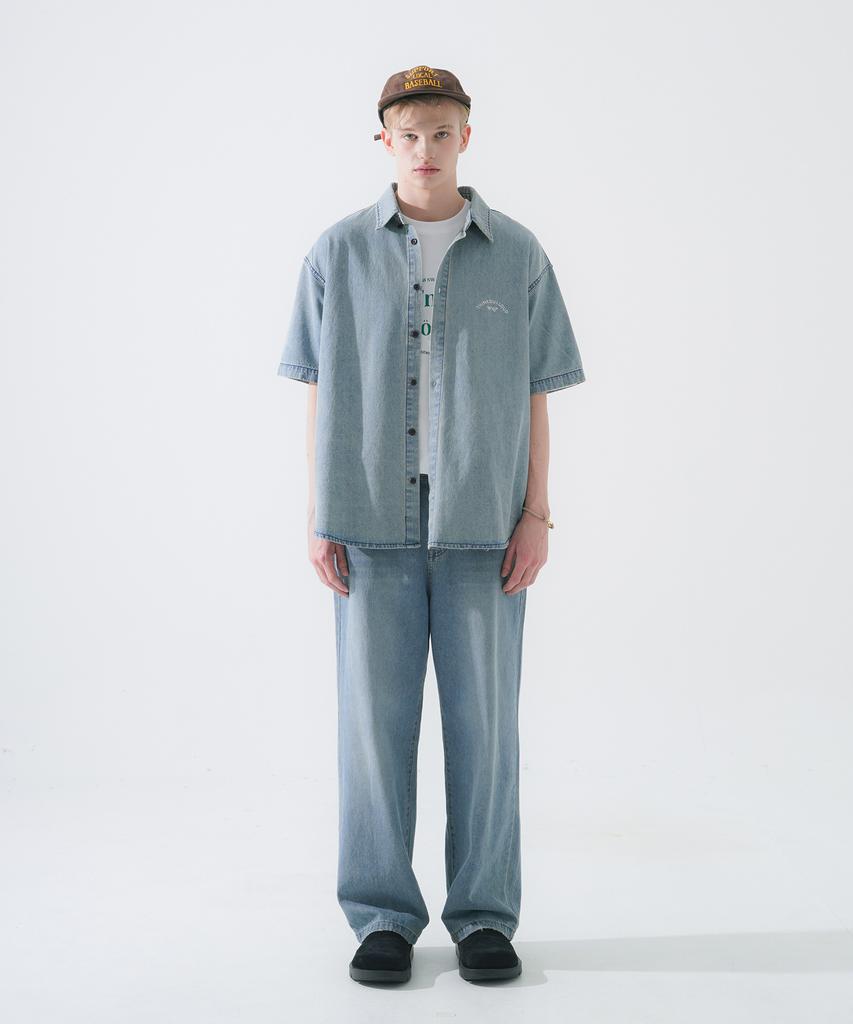 WV PROJECT Summer Loud Denim Short Sleeve Shirt Vintage Blue Mjss7663