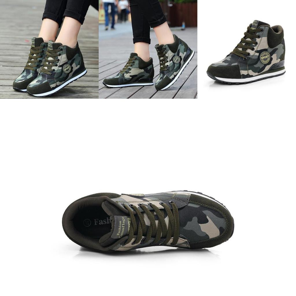 Classic Camouflage High-top Sport Shoes For Women With Height Boosting 6.5cm Sole