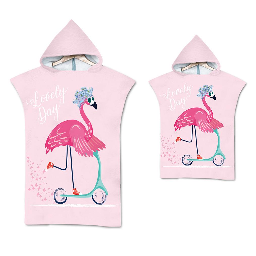 Flamingo Strandtuch Schnelltrocknend Kapuzenmantel Neoprenanzug Erwachsene Kinder Große Handtücher Eltern-Kind-Poncho Bademantel für Schwimmen Surfen