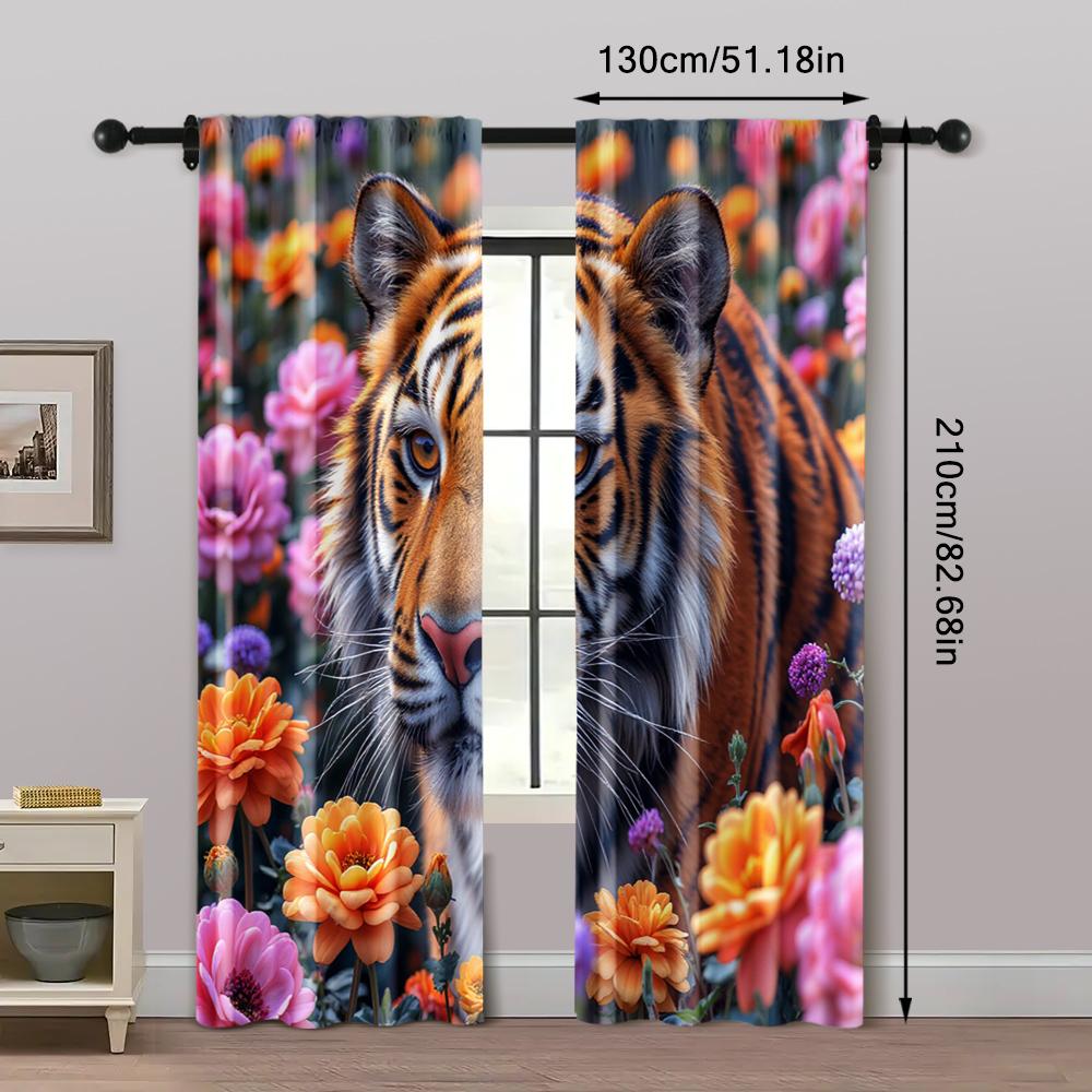2pcs   Curtain Popular  Print Tiger Versatile Polyester (without Rod) Art Deco Festive Perfect for Living Room   Bedroom & Home